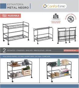 CONFORTIME 2. akosť - Pojazdný regál, skladacia polica 2 poschodová XXL - 67 x 30 x 45 cm, čierna