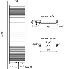 Mexen Mars, elektrické vykurovacie teleso 1200 x 400 mm, 300 W, zlatá lesklá, W110-1200-400-2300-50