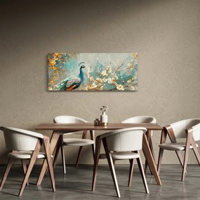Obraz - Páv so zlatým dekorom (120x50 cm)