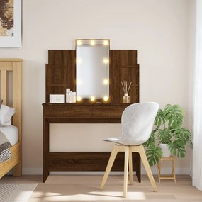 Toaletný stolík s LED svetlami hnedý dub 96x40x142 cm 837899