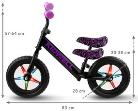 Kidwell Rebel LED balančný bicykel pre deti – LED ráfiky, EVA kolesá 28 cm, bez batérií