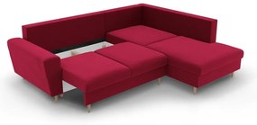 Červená zamatová rozkladacia/s úložným priestorom rohová pohovka (pravý roh/do L) Kyoto – Cosmopolitan Design