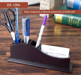 Elegantný drevený stojan na perá a vizitky, vlnka, tmavohnedý HX-1006