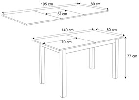 ROZKLADACÍ JEDÁLENSKÝ STÔL DANILO DUB CRAFT ZLATÝ + ČIERNE NOHY 140 / 195 cm