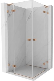 Mexen Lunar, L Duo výklopný sprchový kút 105 x 105 cm, 8mm číre sklo, profil medená matná, 834L-105L-105P-65-00