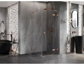 Mexen Lunar, L výklopný sprchový kút pravý 70 x 70 cm, 8mm číre sklo, profil medená matná, 834L-070-070-65-00-P