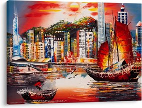 Obrázok - Victoria Harbor, Hong Kong, olejomaľba (70x50 cm)
