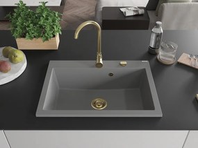 Mexen Elix, 1-korový granitový drez 700 x 500 mm, šedá, zlatý sifón, 6526701005-71-G