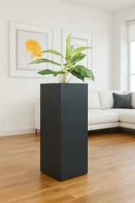 Hranatý kvetináč BLOCK, výška 75 cm, materiál MDF, čierny mat