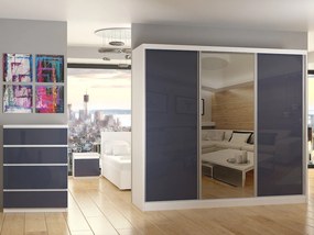 Šatníková skriňa 232 cm Belini biely mat / šedý lesk s posuvnými dverami a zrkadlom  BM SZP4/2/W/WI/2S1L/HI