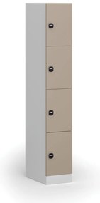 Šatníková skrinka s úložnými boxmi, 4 boxy, 1850 x 300 x 500 mm, demont, zámok s čítačkou RFID kariet, béžové dvere