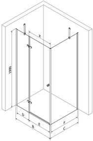 Mexen Roma, sprchový kút s krídlovými dverami 80 (dvere) x 90 (stena) cm, 6mm šedé sklo, chrómový profil + slim sprchová vanička biela + chrómový sifón, 854-080-090-01-40-4010