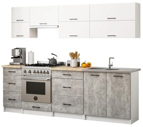 Kuchynská linka Olivie G2 2,4 m biela/betón/dub sonoma