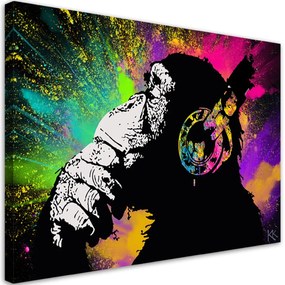 Obraz na plátně, Banksy Colorful Monkey - 90x60 cm