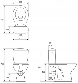 Cersanit President, kombi wc  so splachovaním 3/6l, horizontálny odtok + s antibakteriálnym sedátkom z polypropylénu, biela, K08-028