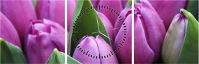 Obraz - kvety tulipánov (s hodinami) (90x30 cm)