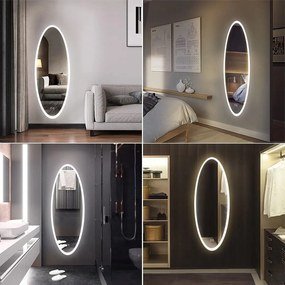 Nástěnné oválné zrcadlo s LED osvětlením DROP 50x120 cm