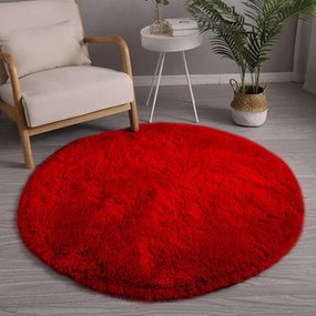 Protišmykový koberec SHAGGY červený kruh