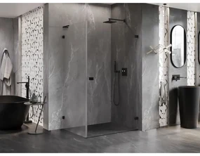 Mexen Lunar-B L pravý výklopný sprchový kút 90 x 80 cm, číre sklo, čierna matná, 832L-090-080-66-00-P