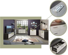 Široká komoda Scout, 165 cm, sivý dub/biely lesk