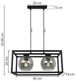 Závesné svietidlo Haga cage, 2x grafitové sklenené tienidlo v kovovom ráme