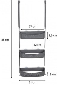 Erga Wiki, závesný organizér do kúpeľne z PVC, 3 police, šedá, ERG-YKA-CH.WIKI-3-GRY