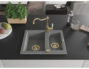 Mexen Carlos, granitový drez 582x475x177 mm, 1,5-komorový a drezová batéria Carla, šedá, 6518-71-670700-50