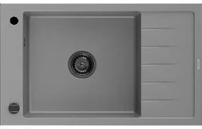 Mexen Elias granitový jednokomorový drez s odkvapkávačom 795 x 480 mm, Šedá, Sifón Čierna - 6511791005-71-B