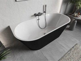 Mexen Oris, voľne stojaca ryhovaná vaňa 170 x 80 cm, biela-čierna, brúsený grafit prepad, 52871708075-66