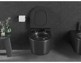 Mexen Sofia, závesná WC misa 490x360x355 mm, Rimless Tornádo + WC sedadlo z duroplastu, čierna matná, 30540185T