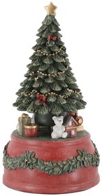 Višňovo-zelená antik hracia skrinka stromček Noël - Ø 10*18,5 cm