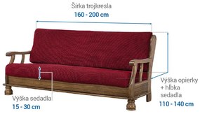 Super strečové poťahy NIAGARA bordó trojkreslo s drevenými rúčkami (š. 160 - 200 cm)