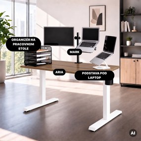 Elektrický stôl s nastaviteľnou výškou ergonomický biely/orech,1200x600 mm: ARIA