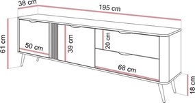 TV skrinka RICKY 195cm dunin dub + čierna