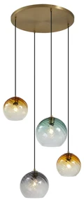 Závesná lampa bronzová s dymovým jantárovým a zeleným sklom okrúhla 4-svetlá - Bao