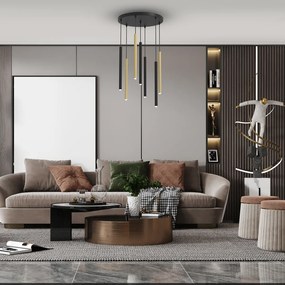 Závesné svietidlo Monza, 7x čierne/zlaté kovové tienidlo, b, o