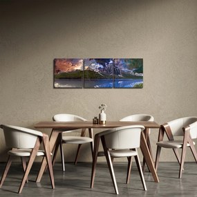 Obraz jazera a hôr (s hodinami) (90x30 cm)