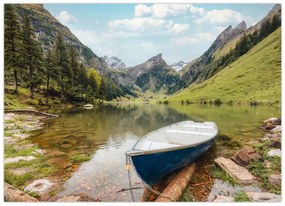 Sklenený obraz - Seealpsee, jazero Švajčiarska (70x50 cm)