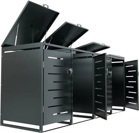 Kovový prístrešok pre 4 popolnice, antracit, 264×116×80 cm