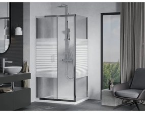 Mexen Apia, sprchový kút s posuvnými dverami 120 (dvere) x 90 (stena) cm, 6mm číre-pásy sklo, chrómový profil + slim sprchová vanička 5cm, 840-120-090-01-20-4010