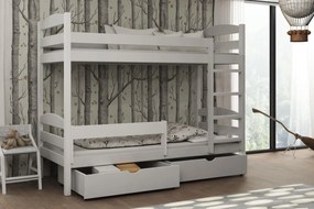 Detská poschodová posteľ z masívu borovice KAJETÁN so šuplíkmi - 200x90 cm - BIELA