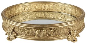 Zlatý antik dekoratívny okrúhly podnos so zrkadlom - 37*29*8 cm