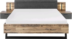 Posteľ s nočnými stolíkmi Sarnia 180x200 cm, zrubová doska/tmavý betón