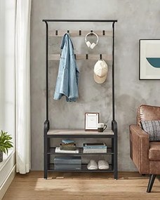 Vešiakový stojan s botníkom a lavičkou, 9 odnímateľných háčikov, 183x84x33.7cm