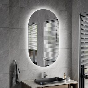 Erga Dalia, oválne LED zrkadlo 60x90cm, 3 farby svetla, zadné osvetlenie, vyhrievacia podložka proti zapareniu, ERG-V01-Dalia-6090-CL