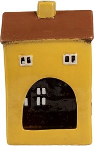 Žltý keramický svietnik na čajovú sviečku domček Amster Village - 12*8*18 cm