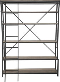 Čierna kovová knižnica s rebríkom Mauro Ferretti Manhattan, výška 210 cm