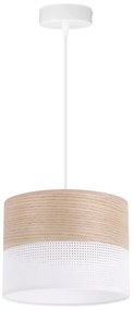 Závesné svietidlo Wood, 1x béžová dubová dýha/biele PVCové tienidlo, (fi 20cm)
