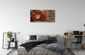 Sklenený obraz Ozdoby na vianočný stromček darčeky ohnisko 100x50 cm
