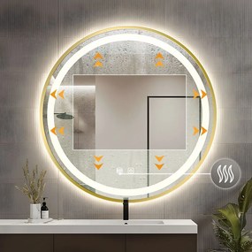Rea Zrkadlo ⌀80 cm s vyhrievaním a regulovateľným LED osvetlením HOM-02503, zlaté